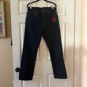 Polo by Ralph Lauren Women's Dark Blue Jeans with Rose Embroidery